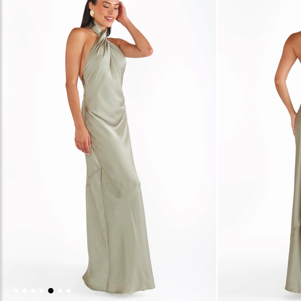 Jasmine Halter Maxi Dress SHOW ME YOUR MUMU moss green satin